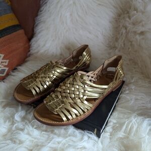 Tory Burch Golden Woven Huarache Sandals